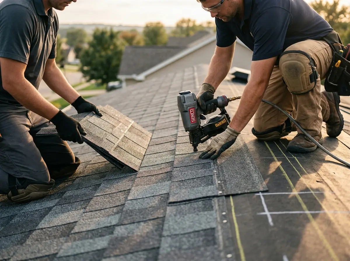Professional roofer working on a residential roof in Ridgeland